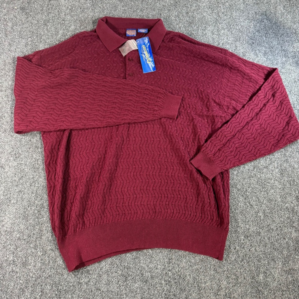 Pendleton Mens Burgundy Cotton Textured Cable Knit Long Sleeve Sweater L NEW